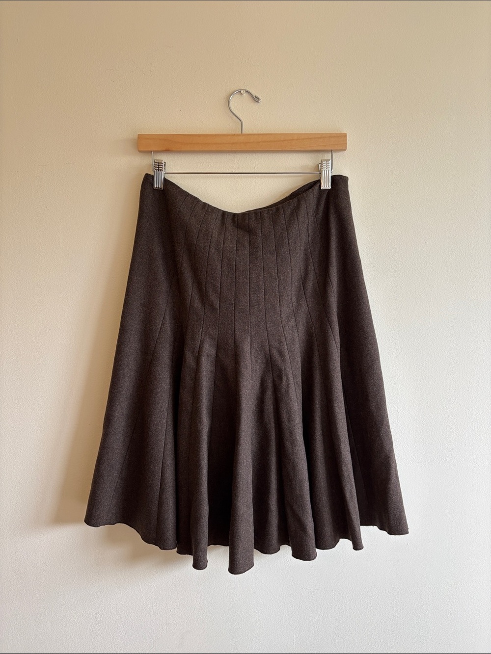 Vintage Wool Club Monaco Dark Brown A-Line Flared Skirt